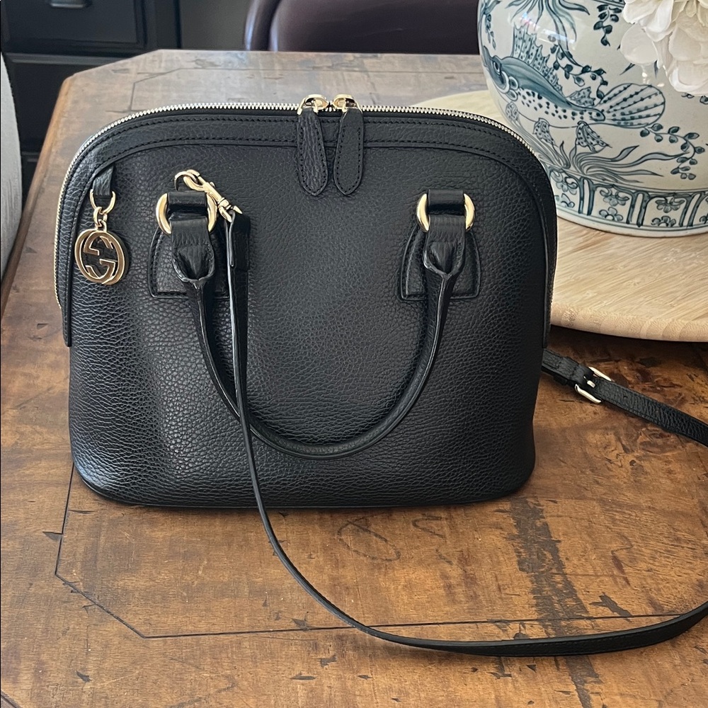 Gucci Black Satchel Bag with Gold Accents